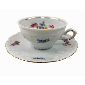 Winterling Schwarzenbach Bavaria German Tea Cup Saucer Set Floral Gold Rim 2 oz